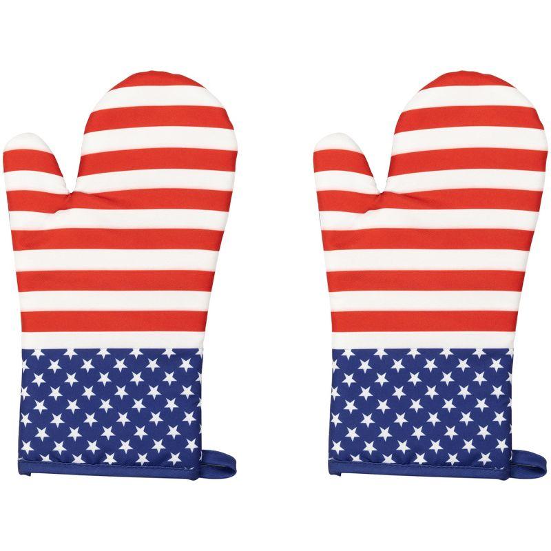 Patriotic Stars and Stripes Polyester Oven Mitts Set