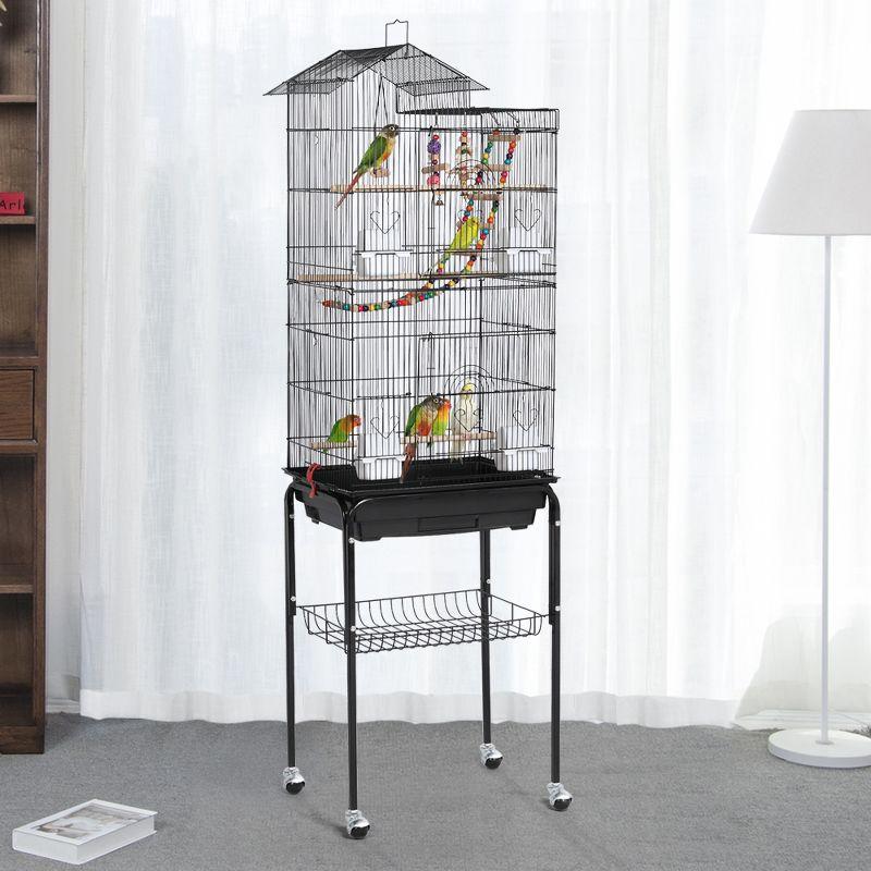 Yaheetech Roof Top Birdcage Parrot Cage with Detachable Rolling Stand Wrought Iron