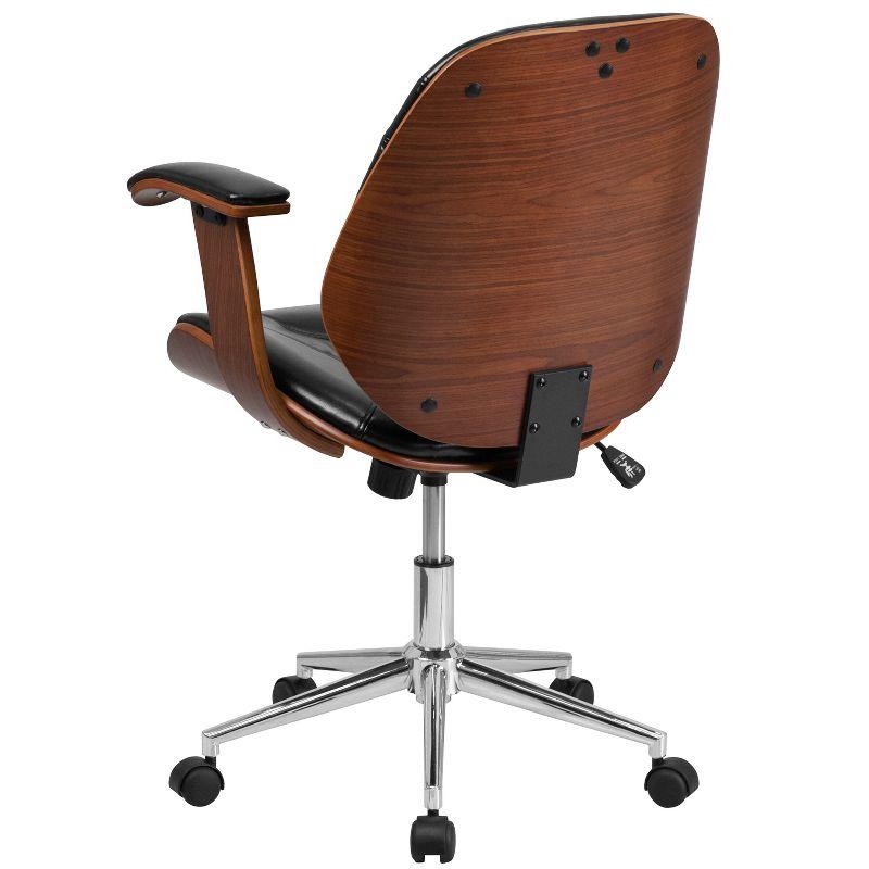 Merrick Lane Mid-Back Ergonomic Office Chair Executive Swivel Bentwood Frame Desk Chair in Black Faux Leather