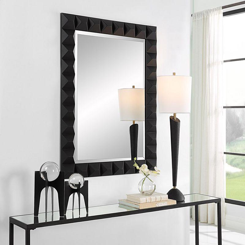 Matte Black Studded Rectangular Wood Mirror