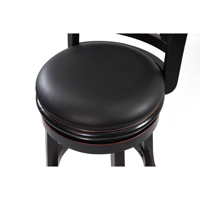 Elegant Black Leather Swivel Counterstool with Solid Wood Frame