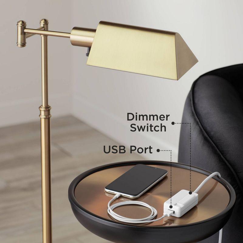 Regency Hill Industrial Adjustable Swing Arm Pharmacy Floor Lamp with USB Charging Port 54" Tall Dark Bronze Living Room Reading