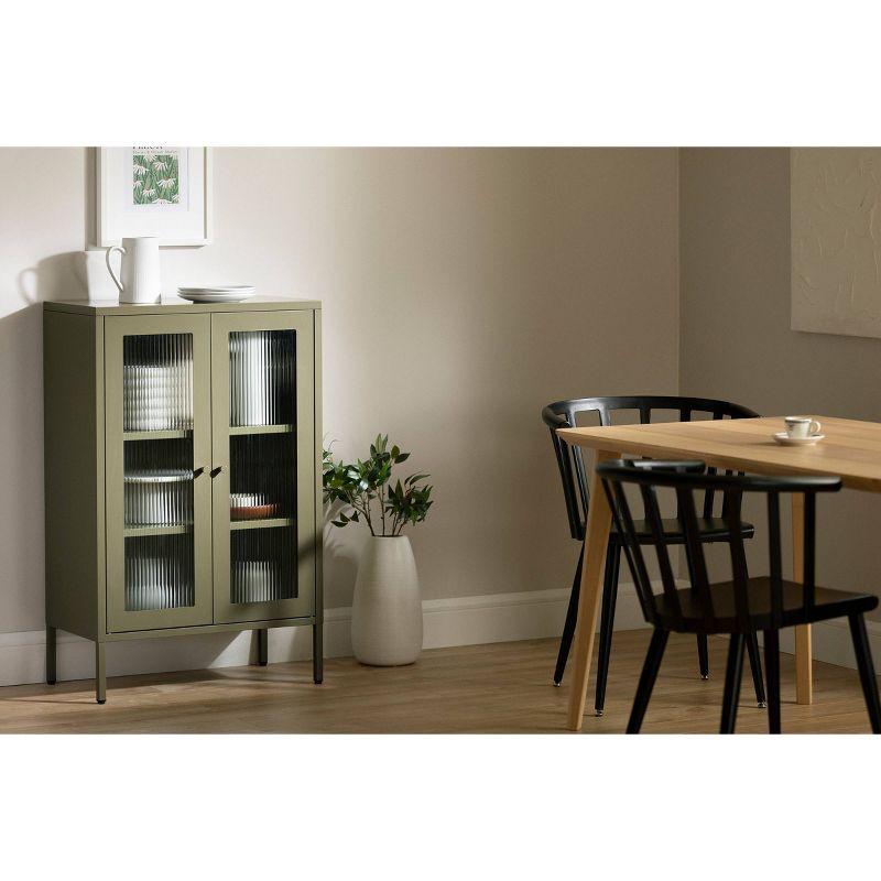 South Shore 40" Decorative Storage Cabinet Olive Green: Fluted Glass, Metal Frame, Wall Anchor