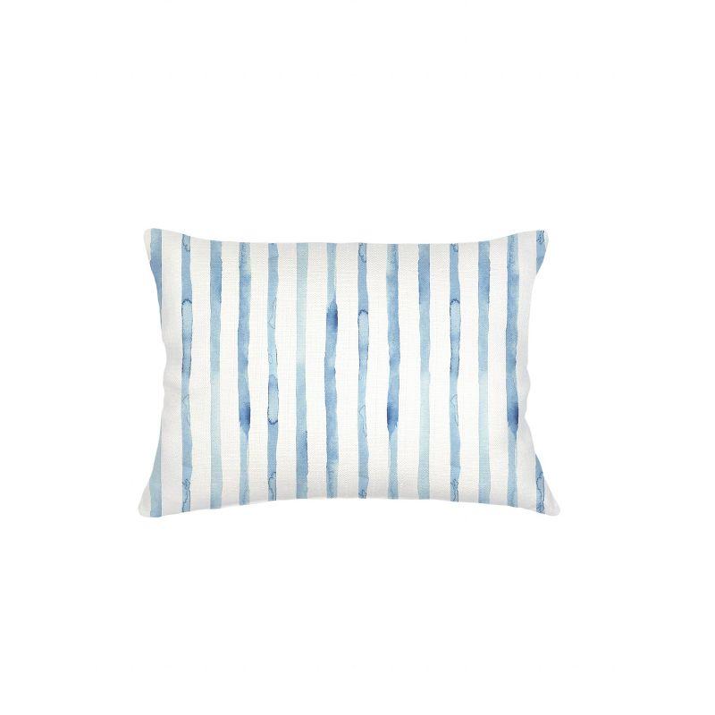 Riviera Blue Striped Linen Throw Pillow 14x20