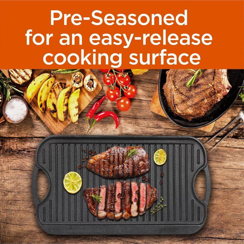 COMMERCIAL CHEF Pre-Seasoned Cast Iron Reversible Grill Griddle  20" x 10", Black