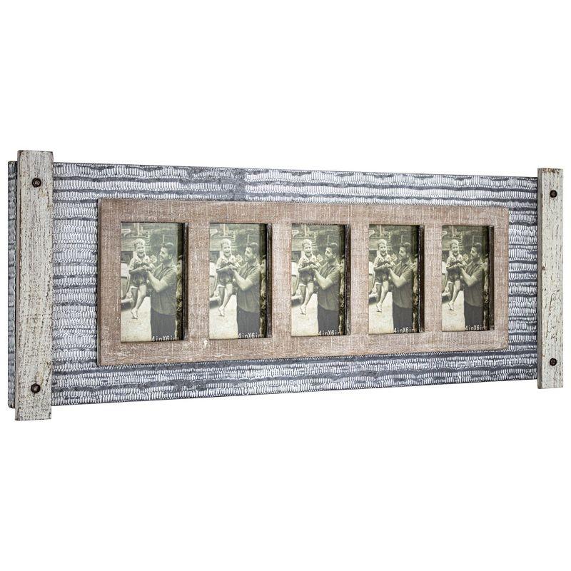 Rustic Whitewashed Wood and Metal 5-Photo Wall Frame