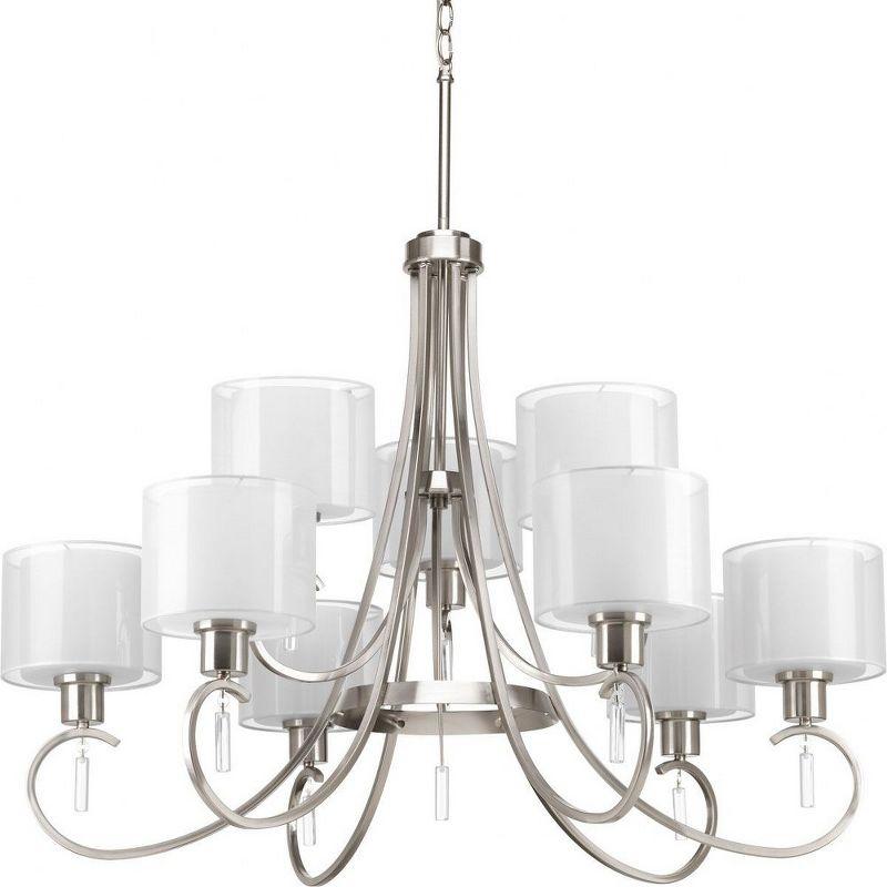 Brushed Nickel 9-Light Two-Tier Chandelier with Drum Shades