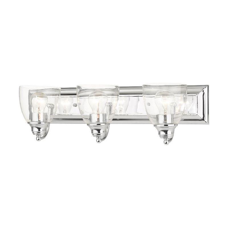 Elegant Polished Chrome 3-Light Vanity Sconce with Hand Blown Glass Shades