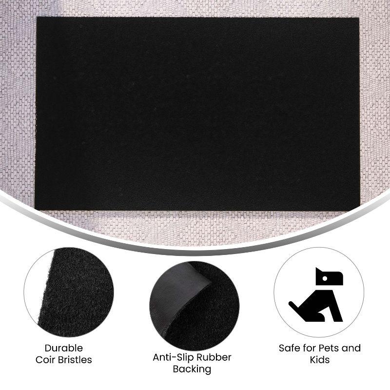 Flash Furniture Harbold 18" x 30" Indoor/Outdoor Solid Natural Coir Doormat with Non-Slip Backing in Black