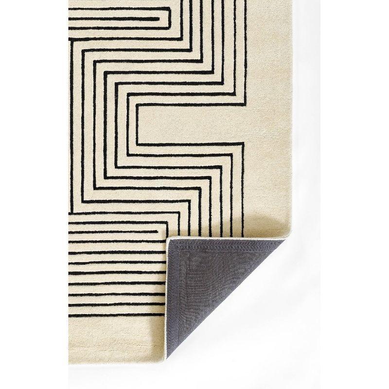 Momeni 3'6"x5'6" Simba Geometric Handtufted Area Rug White: Wool, Medium Pile, Indoor, Abstract Pattern, Rectangle