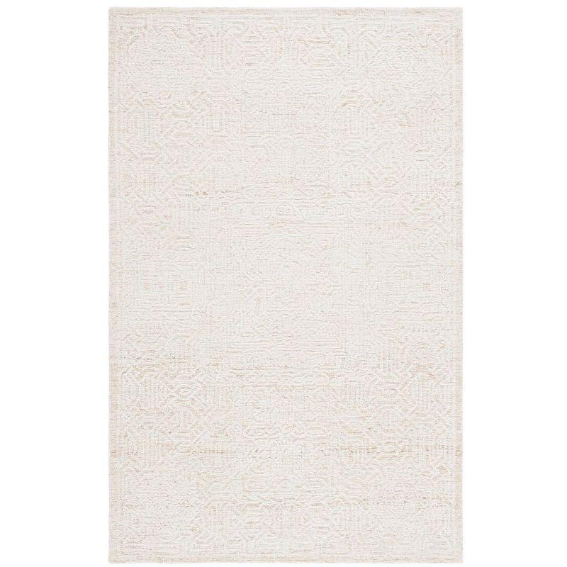 Ivory Wool Rectangular Tufted Handmade Area Rug, 5' x 8'