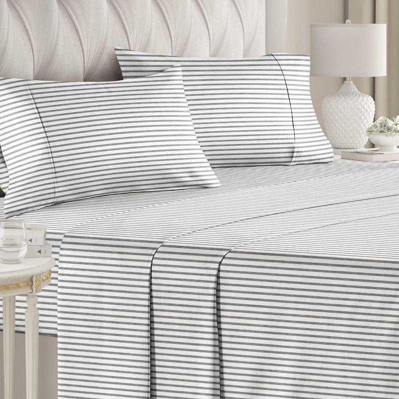 Queen Gray Striped Microfiber 4-Piece Bed Sheet Set