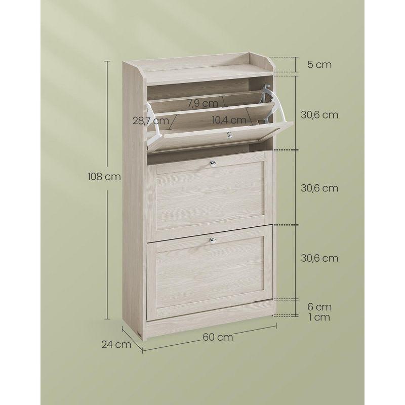 VASAGLE Shoe Cabinet with 3 Flip Drawers, Shoe Storage Cabinet, Adjustable and Removable Dividers,, 9.4 x 23.6 x 42.5 Inches