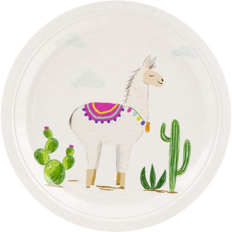 Blue Panda Disposable Plates - 80-Count Paper Plates, Llama Party Supplies, Kids Birthdays, 9 x 9 inches