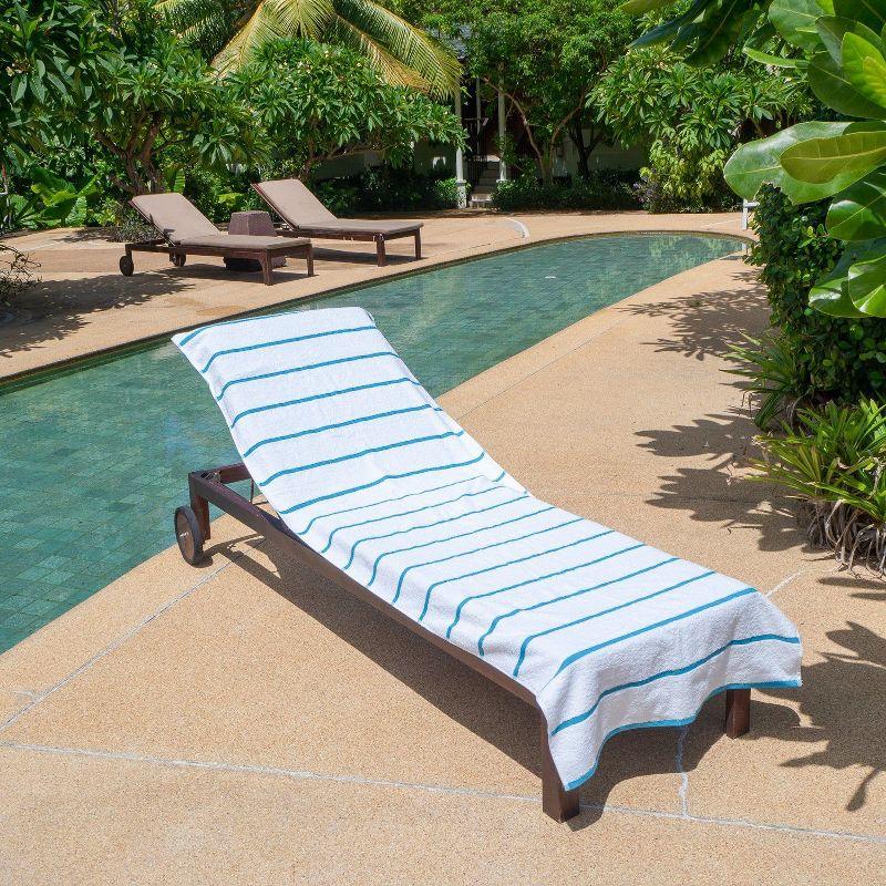 Arkwright Las Rayas Chaise Lounge Cover - (Pack of 2) 100% Cotton Terry Towel with Fitted Pocket, 30x85 - Blue