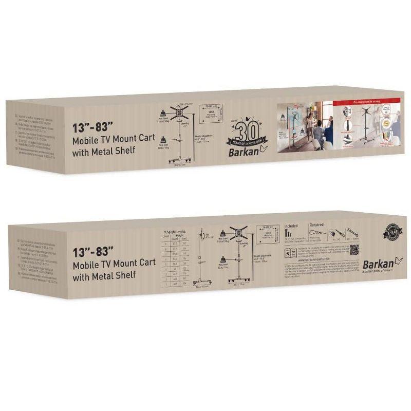 Barkan 13" - 83" Mobile TV Mount Cart with Metal Shelf, Tilt & Height Adjustment