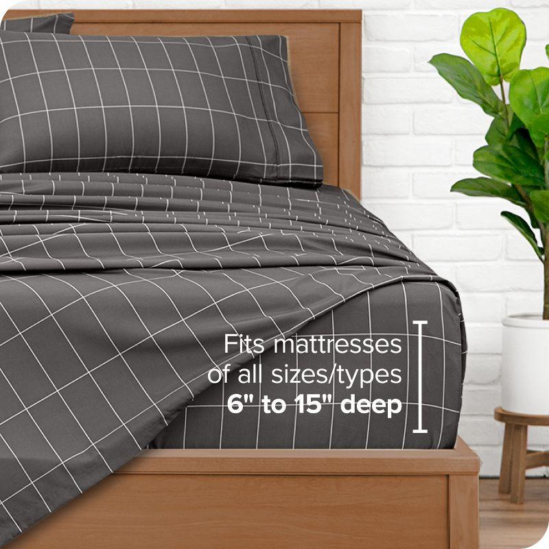 Twin Grid - Grey/White 3 Piece Printed Pattern Microfiber Sheet Set by Bare Home