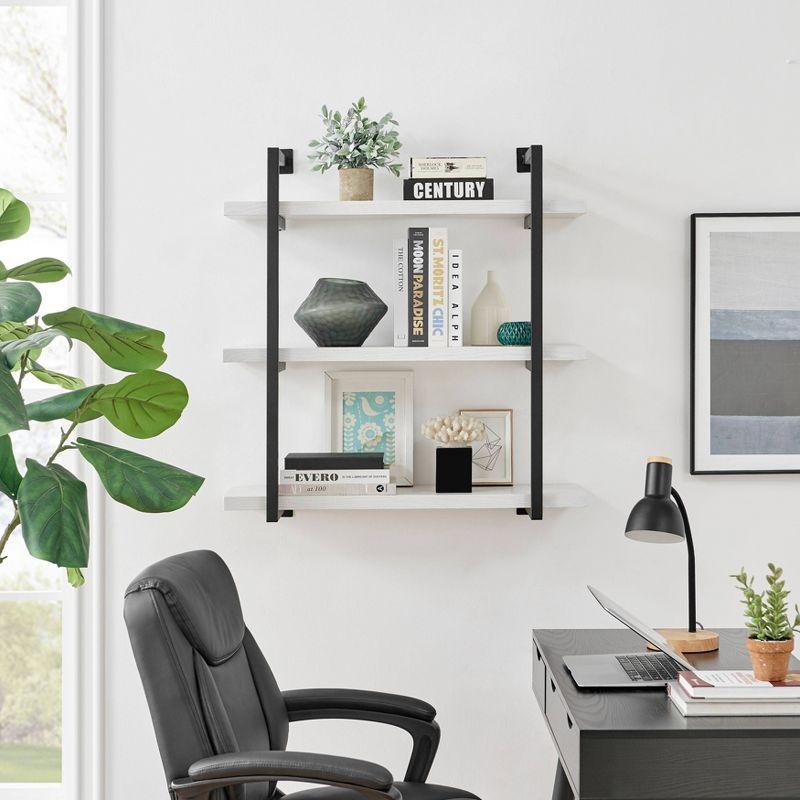 Danya B. 31.5" x 33.2" Modern 3 Tier Hanging Bracket Wall Shelve White Birch: Laminated MDF, Iron Frame, Floating Design