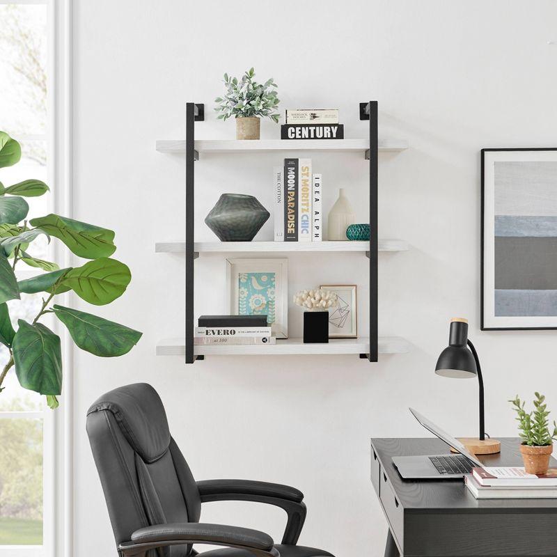 Danya B. 31.5" x 33.2" Modern 3 Tier Hanging Bracket Wall Shelve White Birch: Laminated MDF, Iron Frame, Floating Design