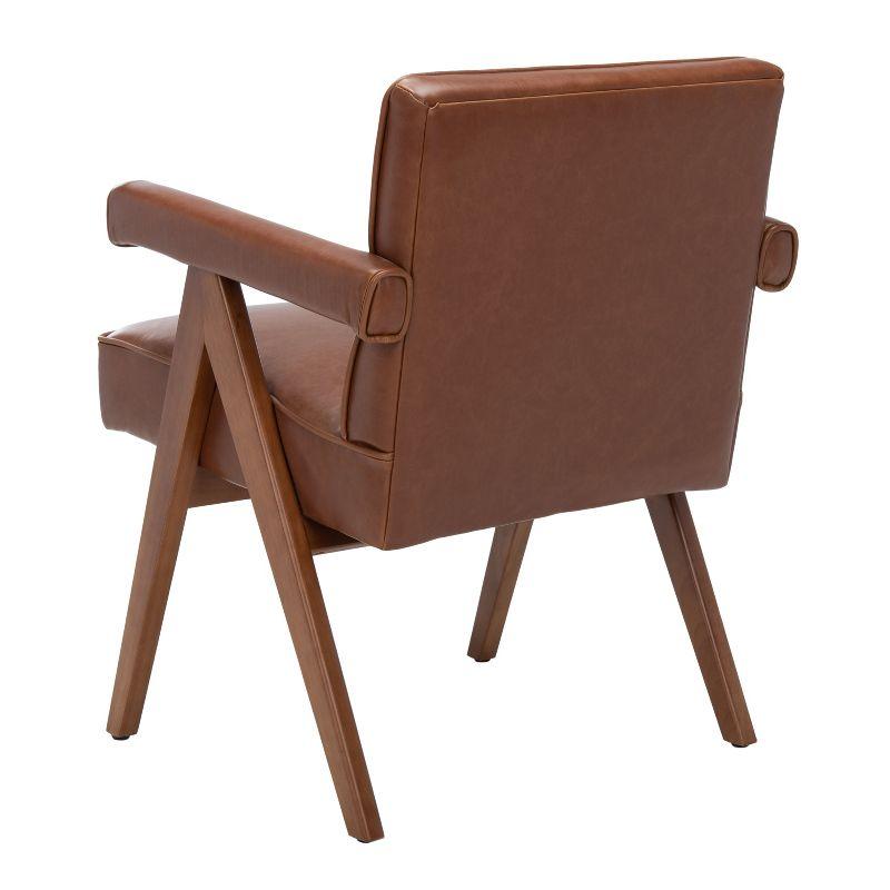 Contemporary Cognac Faux Leather Arm Chair with Walnut Finish