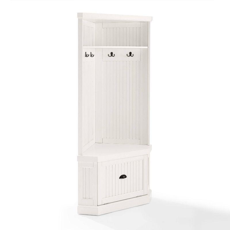 Seaside Corner Hall Tree Distressed White - Crosley: Entryway Organizer with Shoe Storage, 4 Hooks