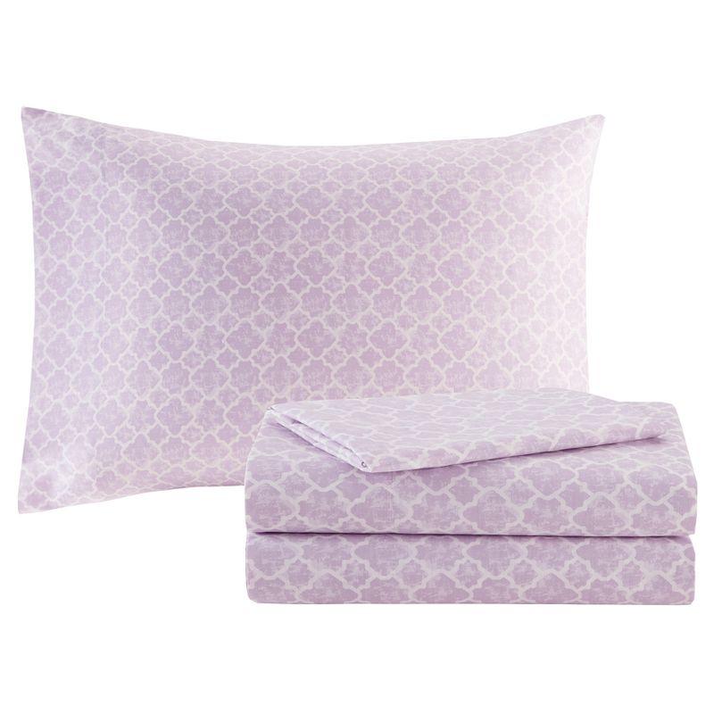 Lafael Purple/White Microfiber Reversible Traditional Comforter Set with Cotton Bed Sheets