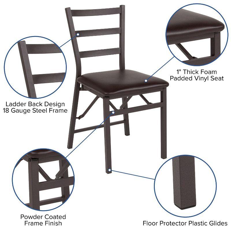 Brown Vinyl and Metal Folding Ladder Back Reception Chair Set