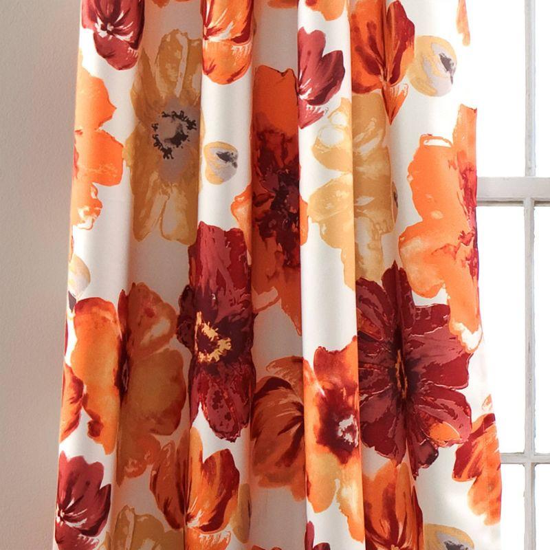 Red and Orange Floral Blackout Grommet Drapes, 52"x84"