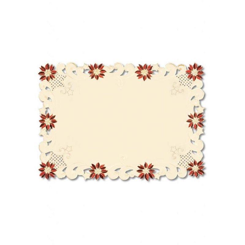 Heritage Lace Set of 4 Beige with Embroidered Orange Flowers Placemats 14" x 20"