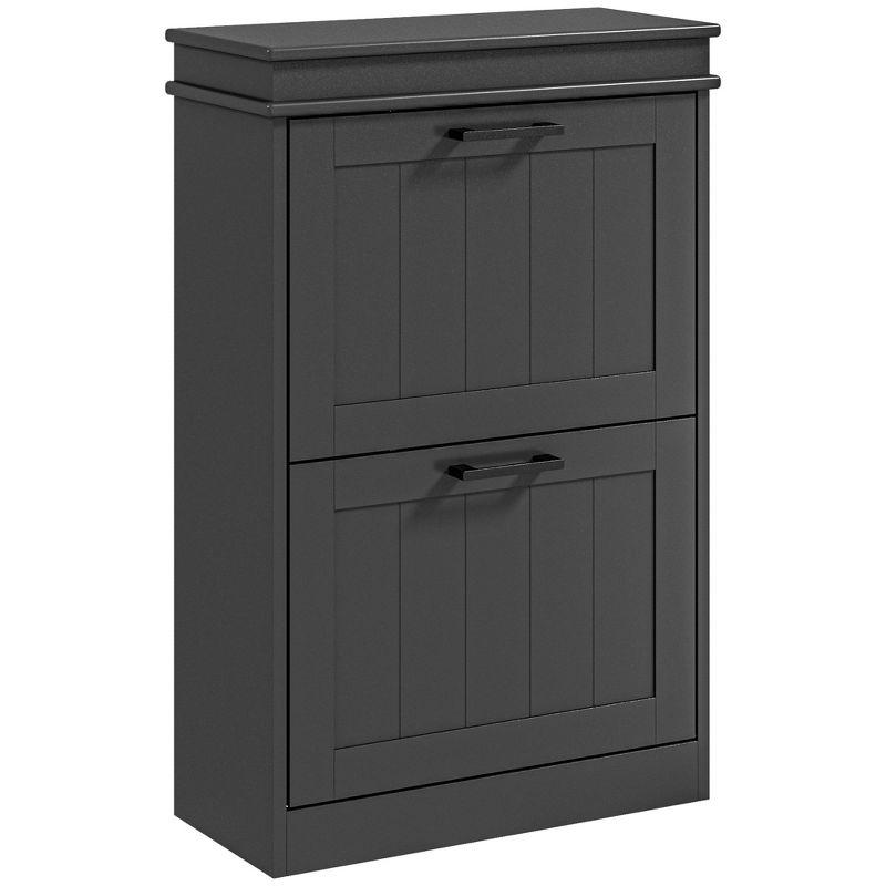 Black MDF Narrow Shoe Cabinet with Adjustable Shelves