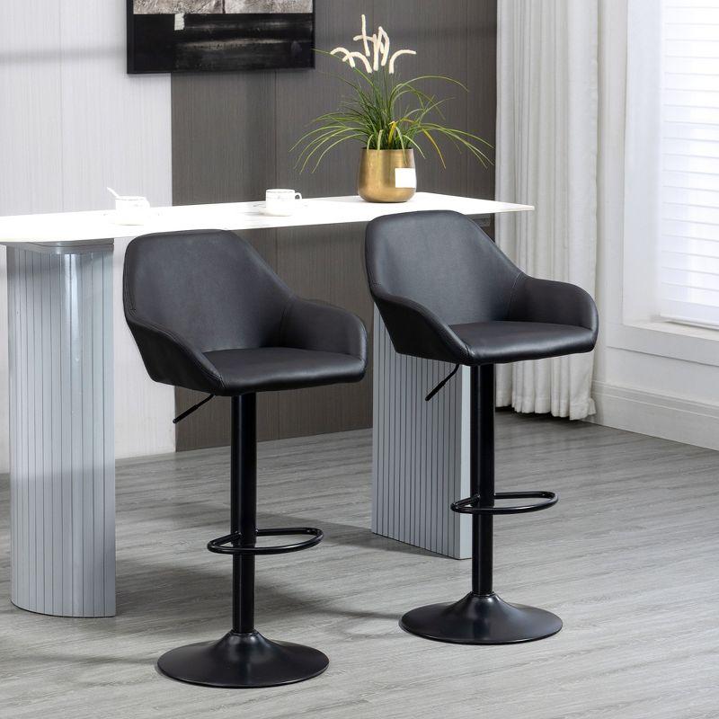 Swivel 58cm Adjustable Black Metal Bar Stools with Footrest - Set of 2