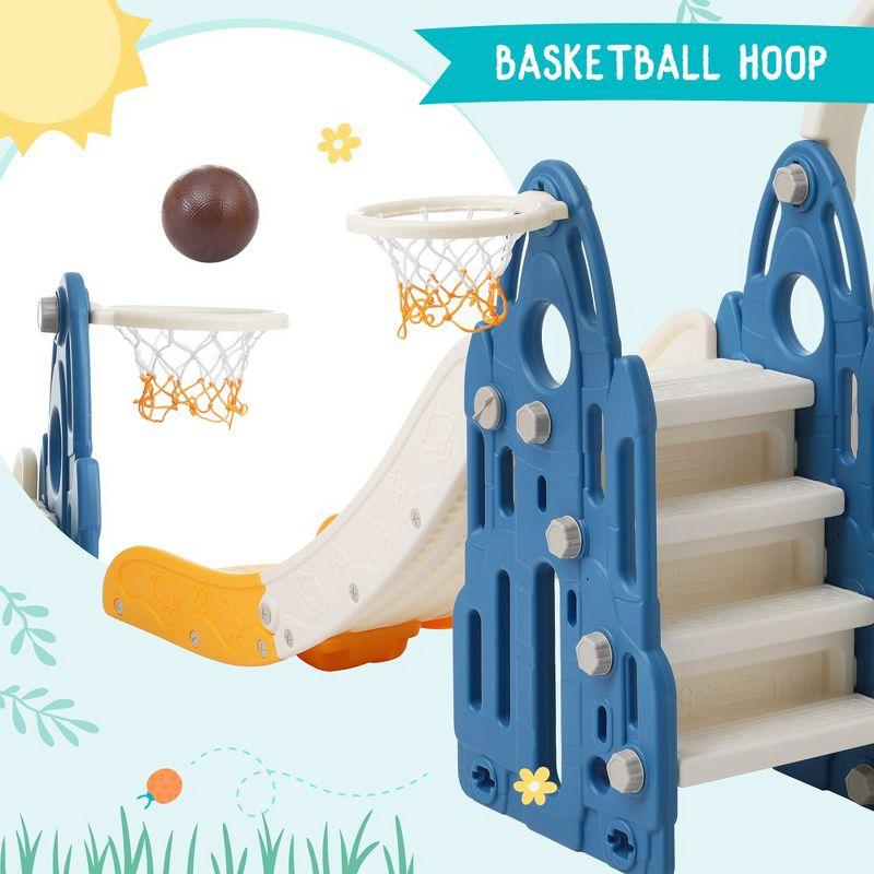 Toddler Slide Swing Set 4 in 1 Freestanding Slide Climber Playset with Basketball Hoop for Indoor Outdoor Playground Blue