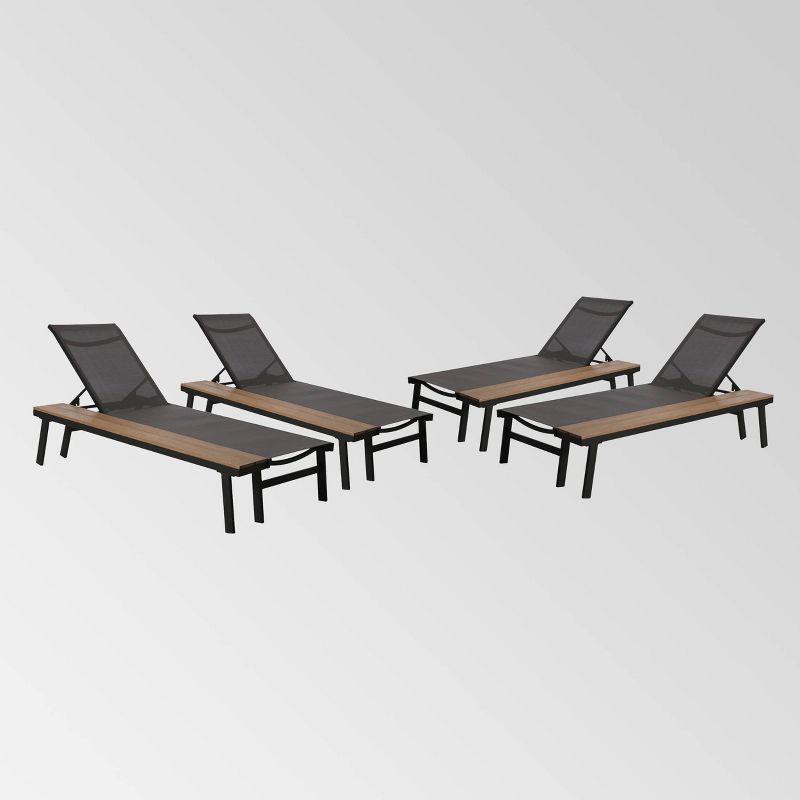 Union Rustic Absinthe Outdoor Metal Chaise Lounge Set with Table (Set of 4)