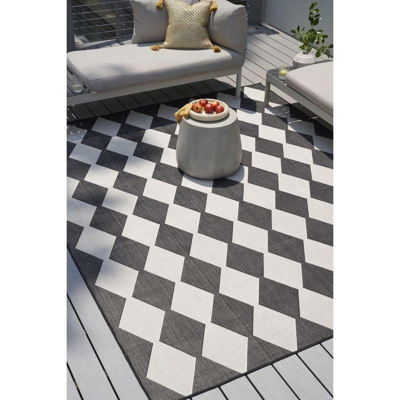 Nourison Positano Retro Diamond Flatweave Indoor Outdoor Low Pile Area Rug Black 8' x 10'
