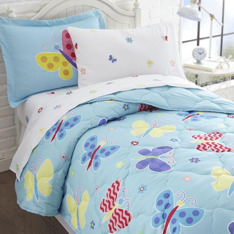 Full Blue Butterfly Microfiber Kids Sheet Set