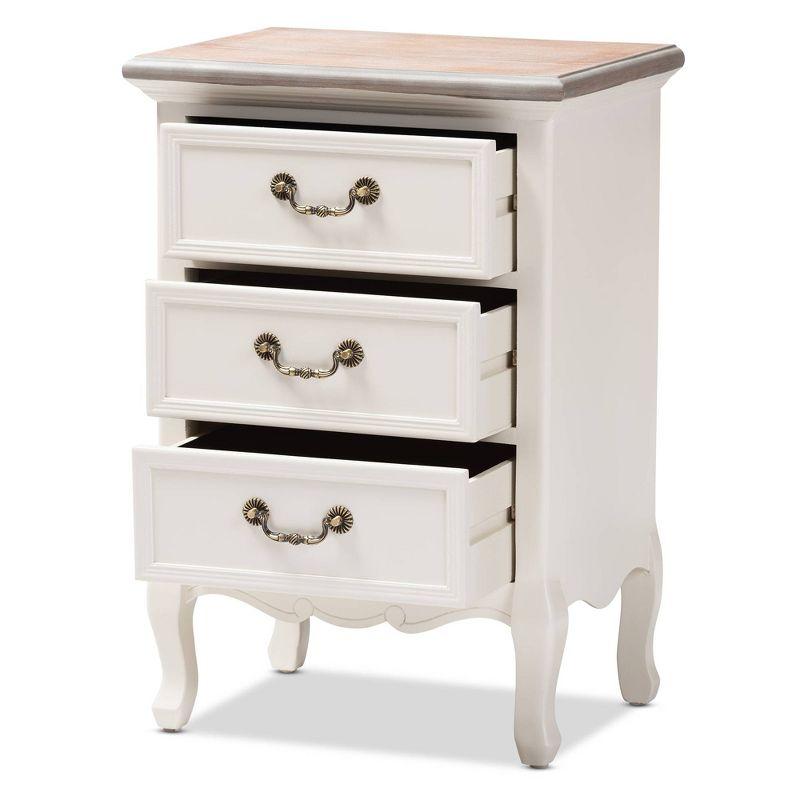 Capucine Two-Tone Natural Whitewashed Oak Finished Wood 3 Drawer Nightstand White - Baxton Studio