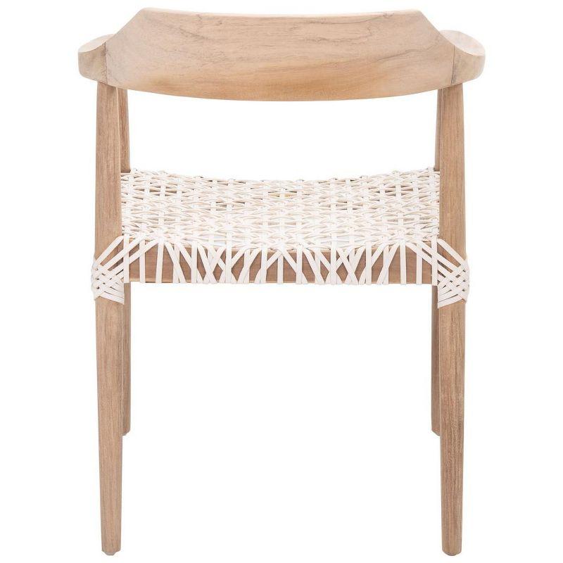 Mid-Century Teak Wood & White Leather Woven Accent Chair