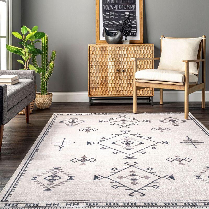 Nuloom Evalyn Diamond 2x6 Machine Washable Runner Indoor Area Rug for Living Room Bedroom Dining Room Entryway Hallway Kitchen, Cream/Ivory