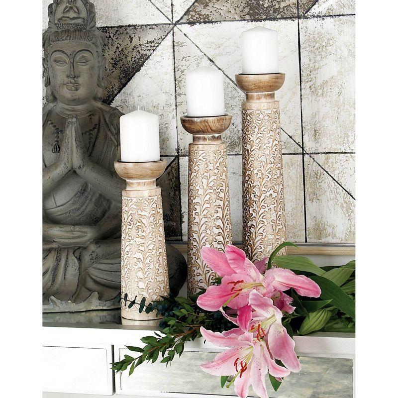 Set of 3 Rustic Cylindrical Mango Wood Candle Holders Off White - Olivia & May: Elegant Tabletop Decor