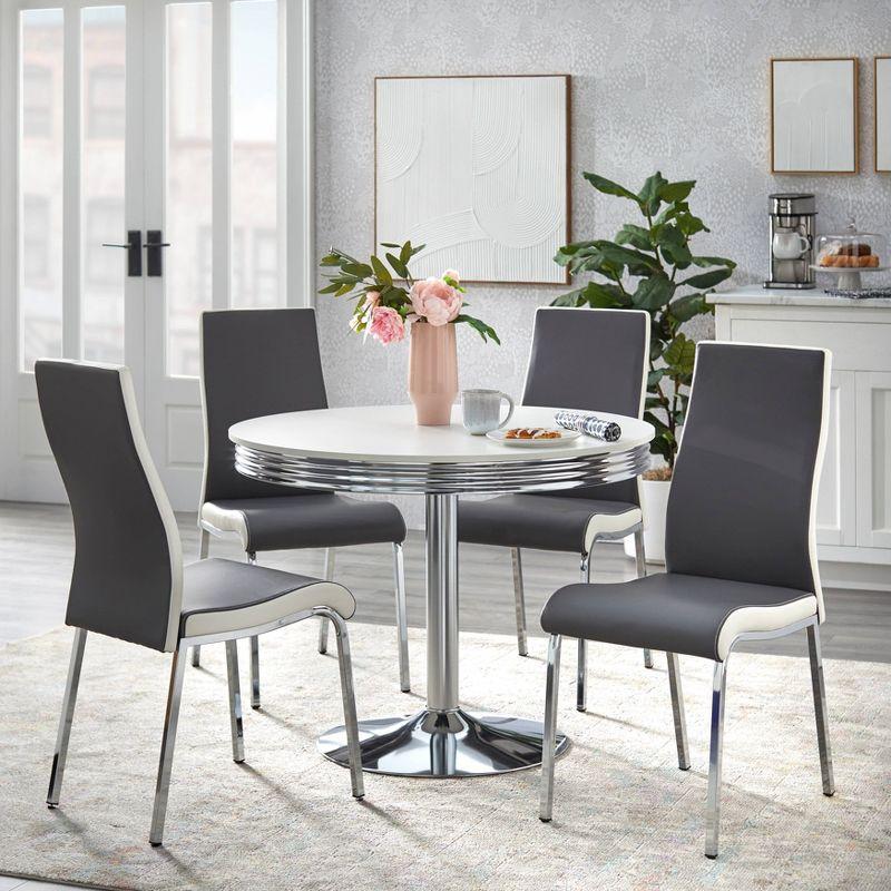 Retro White and Chrome 5-Piece Dining Set with Gray Chairs