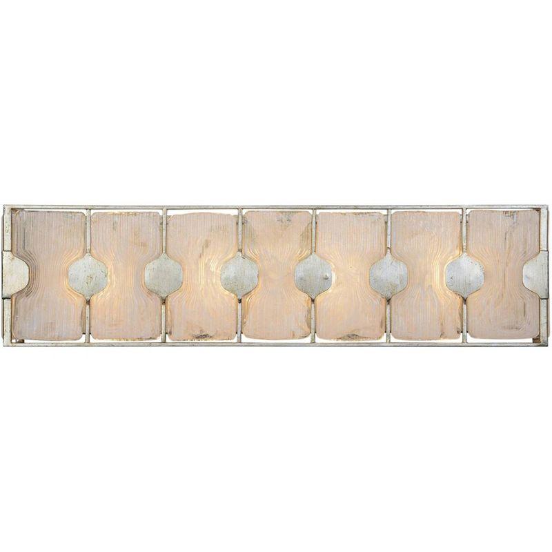 Elegant Silver Leaf 4-Light Vanity Fixture with White Swirl Glass