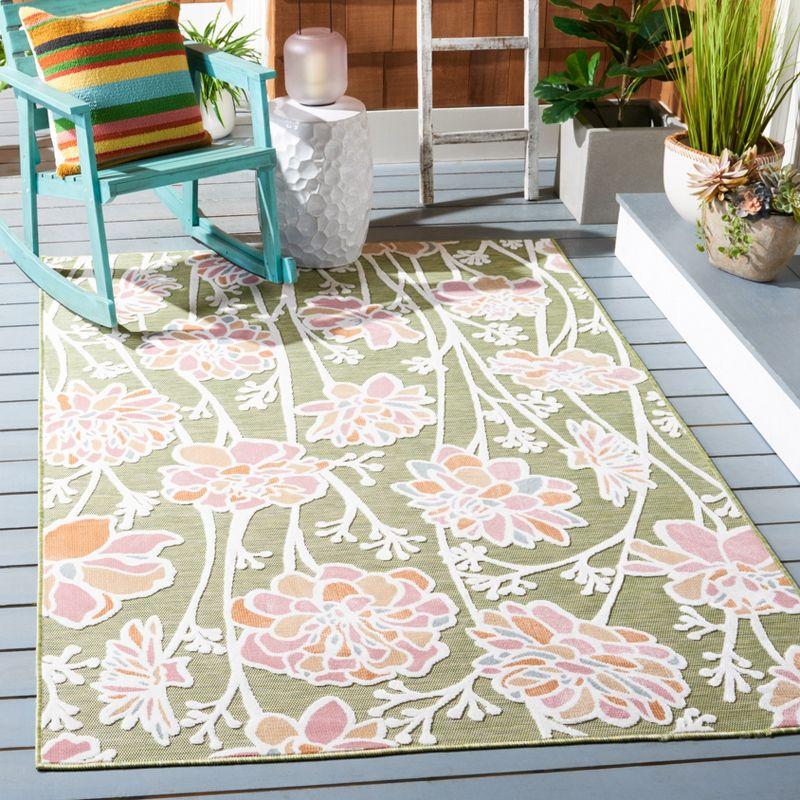 Green and Pink Floral Synthetic Indoor/Outdoor Area Rug