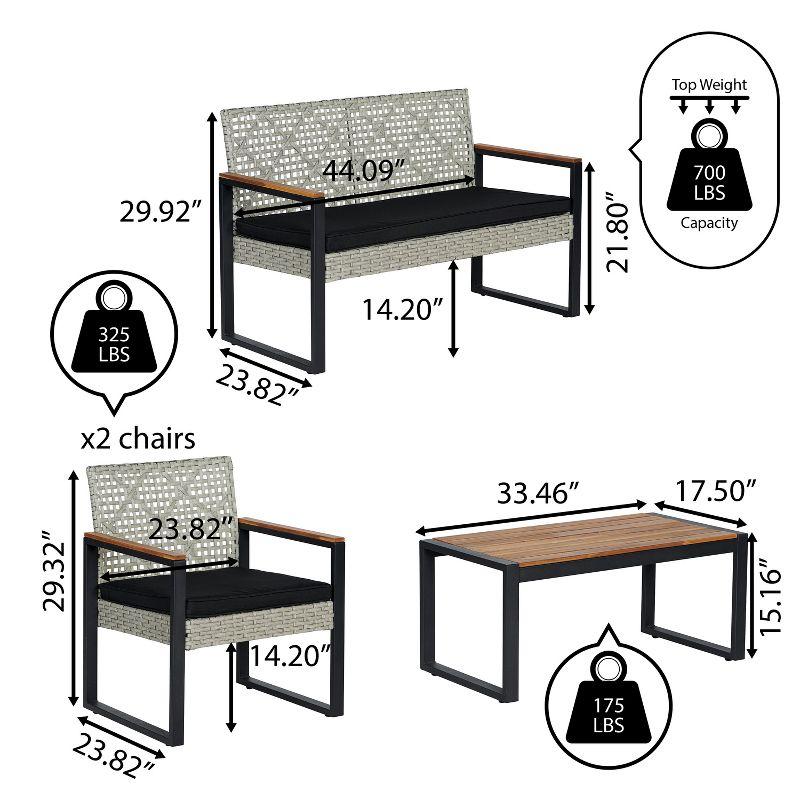 Wilder 4-Piece Modern Coastal Faux Wicker Conversation Outdoor Patio Set - JONATHAN Y