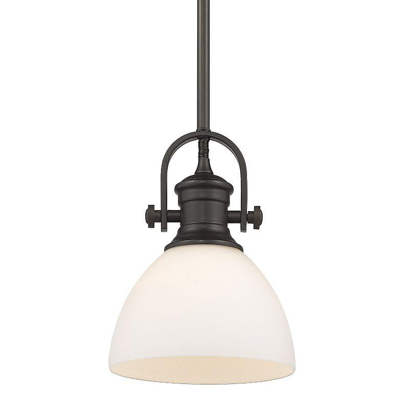 Golden Lighting Hines 1-Light Mini Pendant in Rubbed Bronze with Opal Glass