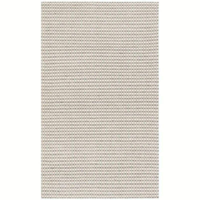 Silver and Ivory Handwoven Wool and Cotton Area Rug