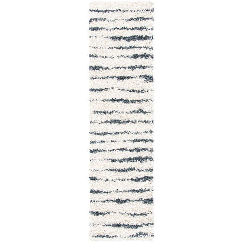 Plush Ivory/Dark Grey Hand-knotted Shag Rug - Synthetic Easy Care