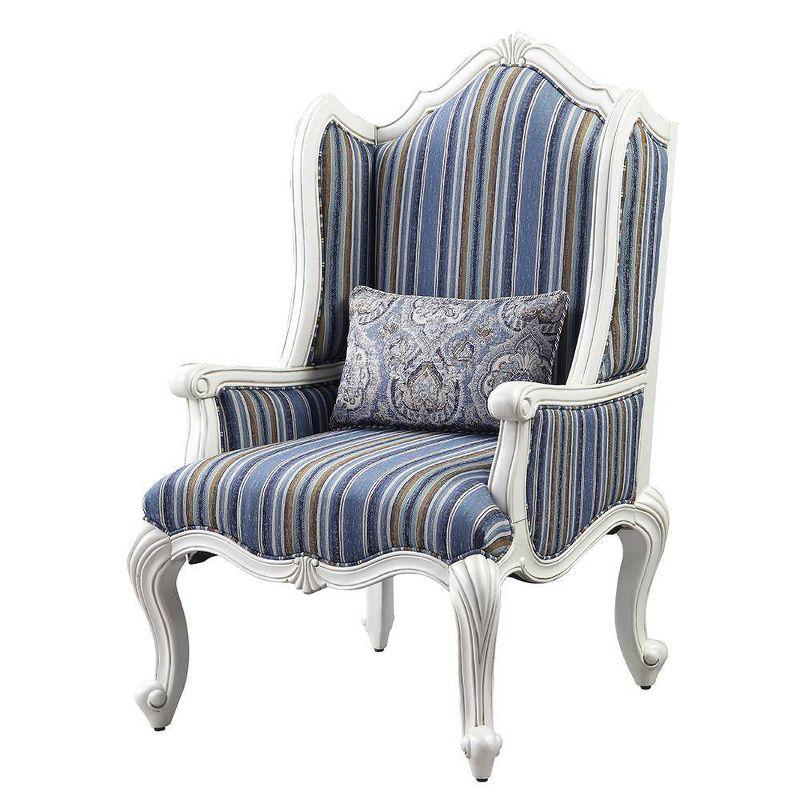 31" Ciddrenar Fabric Chair White Finish - Acme Furniture: Queen Anne Legs, Floral Linen Upholstery, No Assembly Required