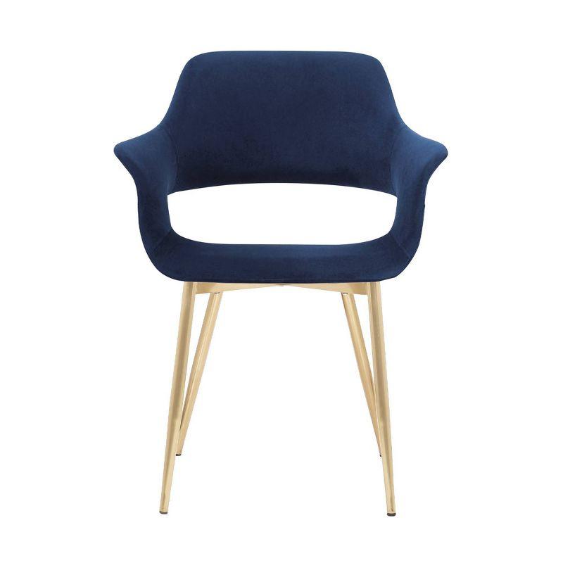 Elegant Blue Velvet Upholstered Arm Chair with Gold Metal Legs