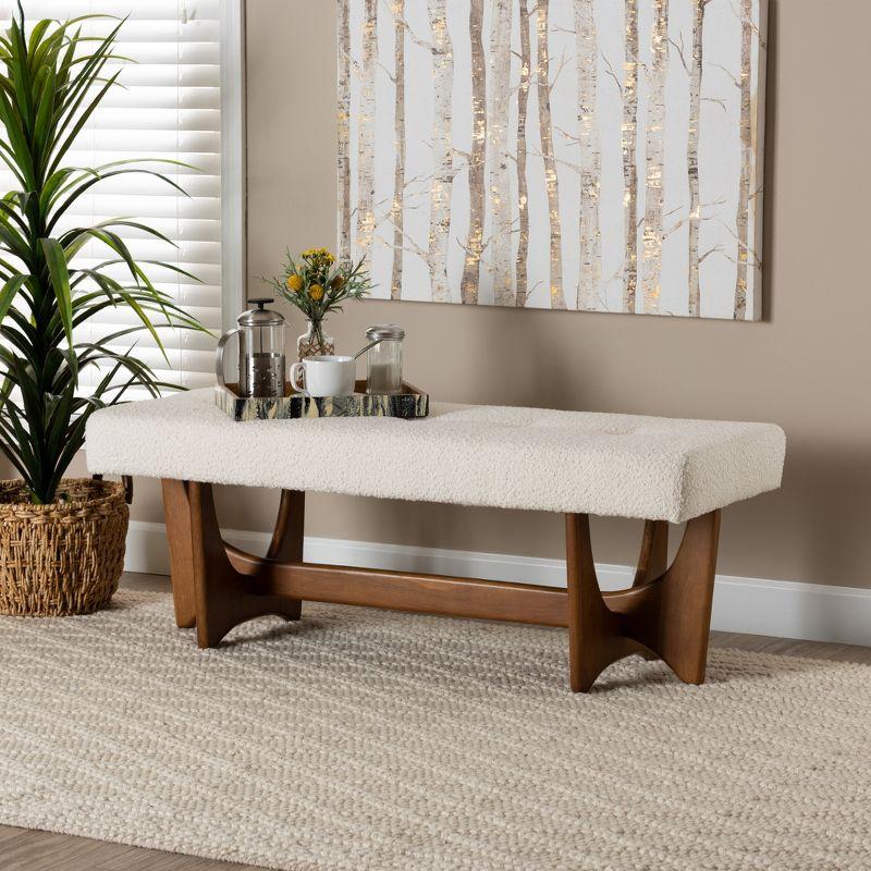 Baxton Studio Theo Japandi Cream Boucle Fabric and Walnut Brown Finished Wood Bench