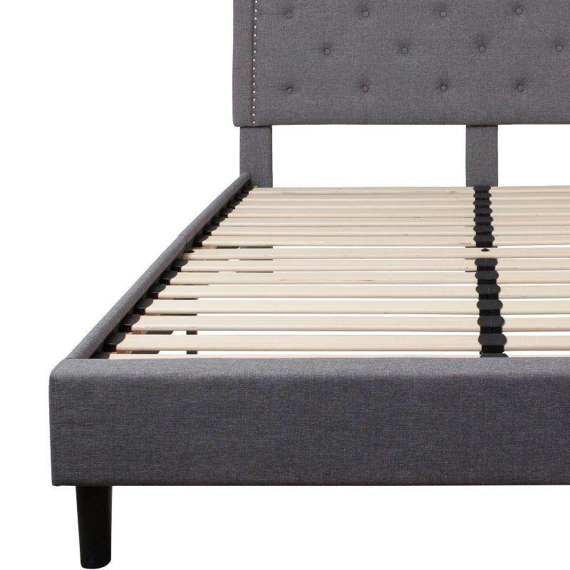 Light Gray Queen Upholstered Platform Bed with Tufted Headboard